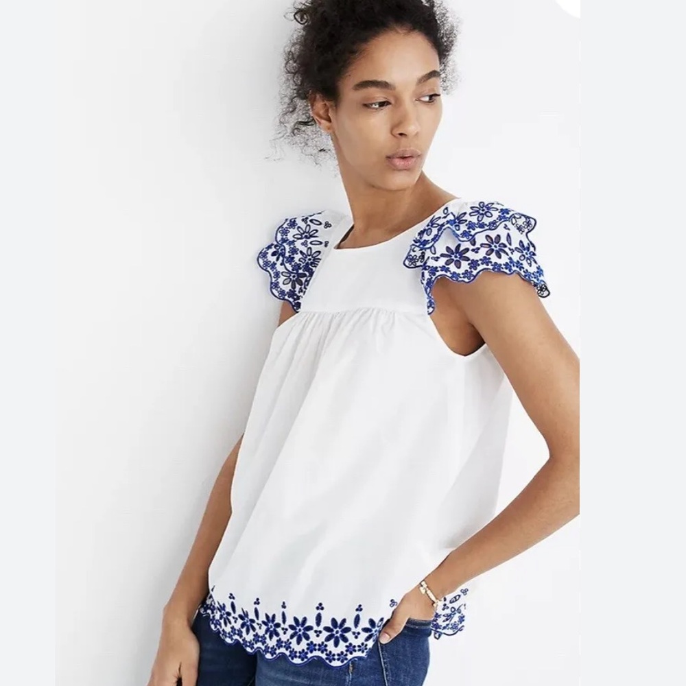 Madewell Women’s White & Blue Floral Blouse Size 00